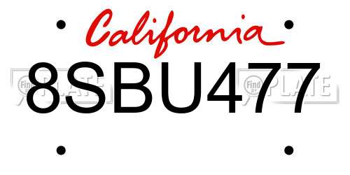 8SBU477 California License Plate