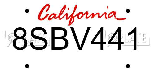 8SBV441 California License Plate