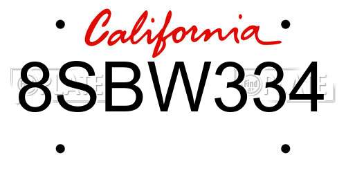8SBW334 California License Plate