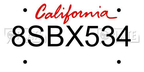 8SBX534 California License Plate
