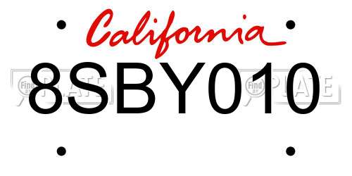 8SBY010 California License Plate