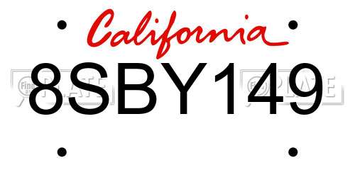 8SBY149 California License Plate