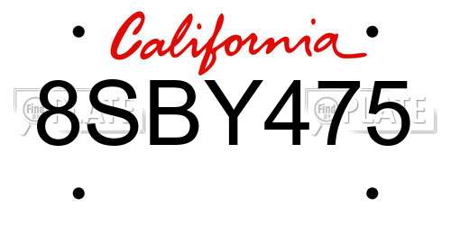 8SBY475 California License Plate