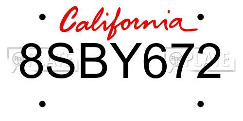 8SBY672 California License Plate