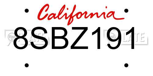 8SBZ191 California License Plate
