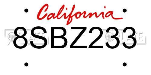 8SBZ233 California License Plate