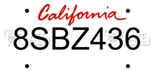 8SBZ436 California License Plate