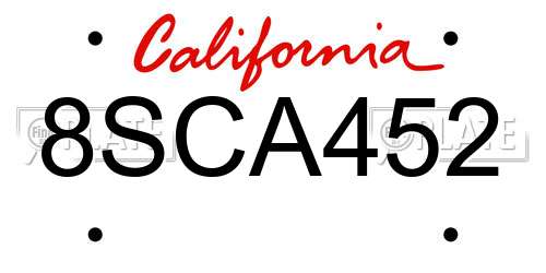 8SCA452 California License Plate