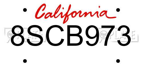 8SCB973 California License Plate