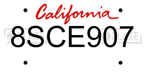 8SCE907 California License Plate