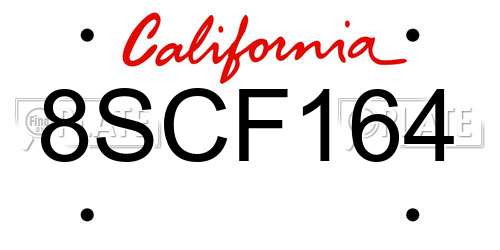 8SCF164 California License Plate