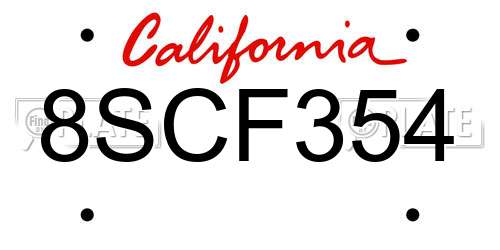 8SCF354 California License Plate