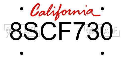 8SCF730 California License Plate