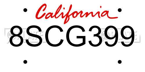 8SCG399 California License Plate