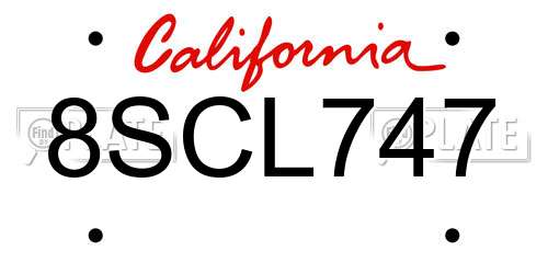 8SCL747 California License Plate