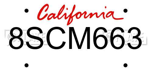8SCM663 California License Plate