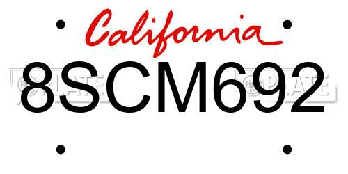 8SCM692 California License Plate