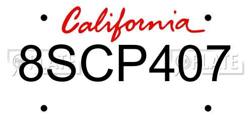 8SCP407 California License Plate