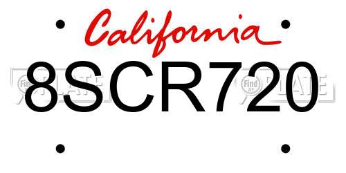 8SCR720 California License Plate