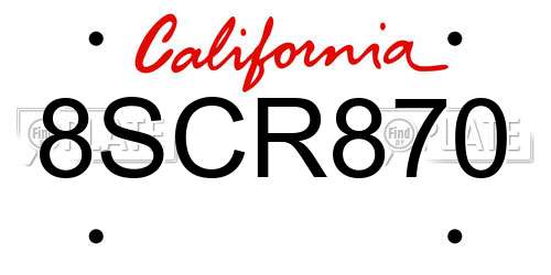 8SCR870 California License Plate