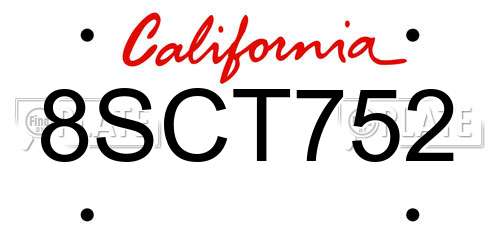 8SCT752 California License Plate