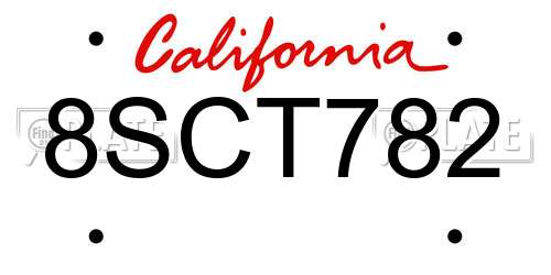 8SCT782 California License Plate
