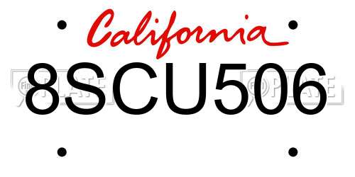 8SCU506 California License Plate
