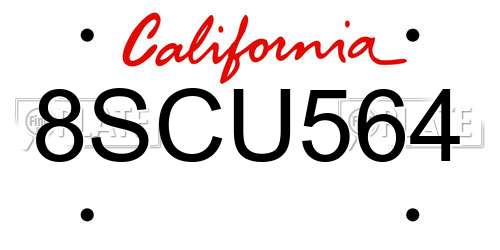 8SCU564 California License Plate
