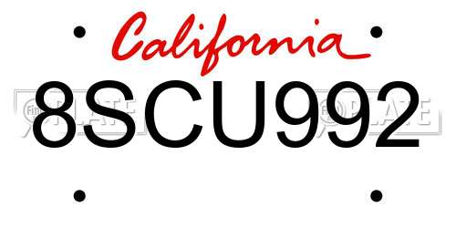 8SCU992 California License Plate