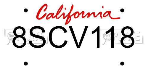 8SCV118 California License Plate