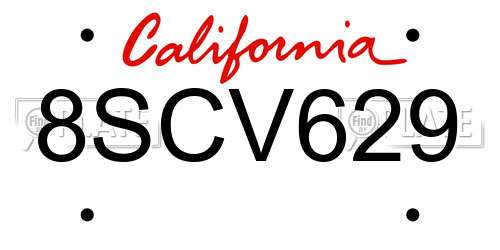 8SCV629 California License Plate