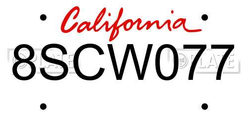 8SCW077 California License Plate