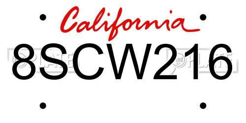 8SCW216 California License Plate