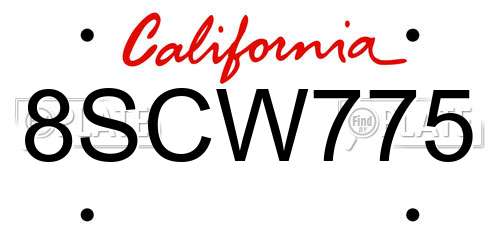 8SCW775 California License Plate