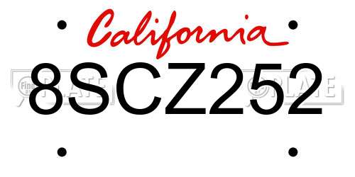 8SCZ252 California License Plate