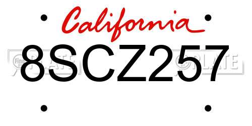 8SCZ257 California License Plate