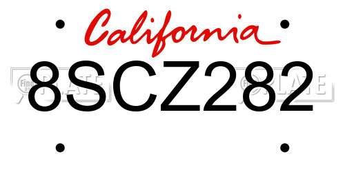 8SCZ282 California License Plate
