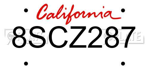 8SCZ287 California License Plate