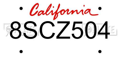 8SCZ504 California License Plate