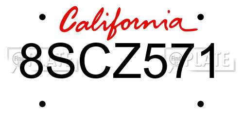 8SCZ571 California License Plate