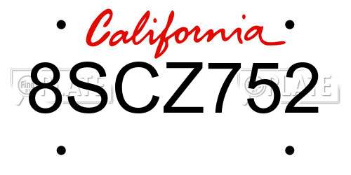 8SCZ752 California License Plate