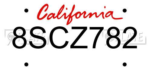 8SCZ782 California License Plate