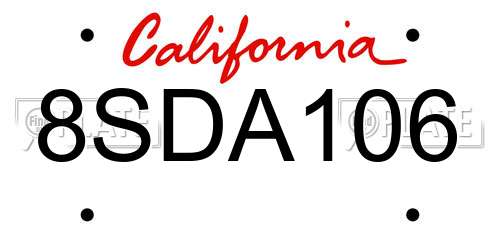 8SDA106 California License Plate