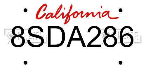8SDA286 California License Plate
