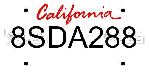 8SDA288 California License Plate