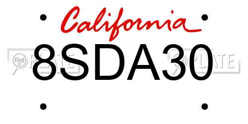 8SDA30 California License Plate