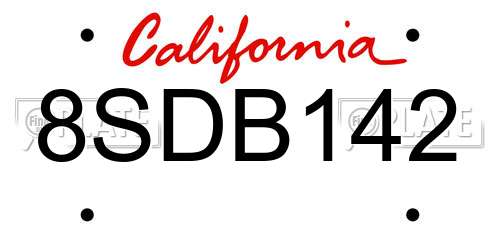 8SDB142 California License Plate
