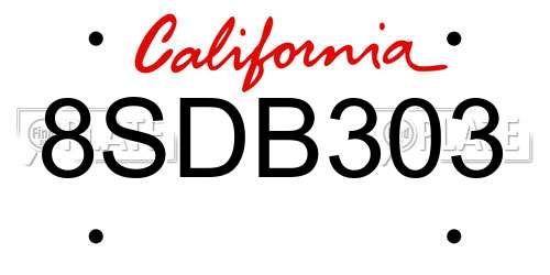 8SDB303 California License Plate