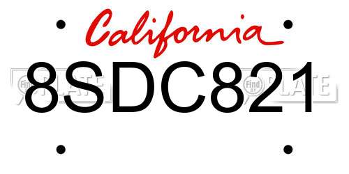 8SDC821 California License Plate