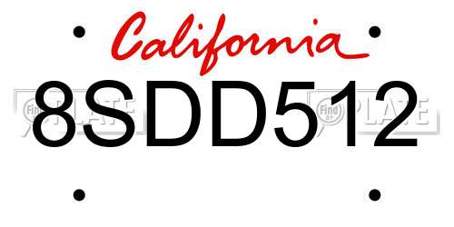 8SDD512 California License Plate
